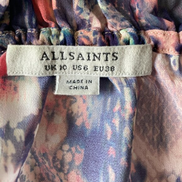 AllSaints Women’s Nylah Masala Blouse – Size 6 Snakeskin Animal Print Ruffle Top - Picture 8 of 8